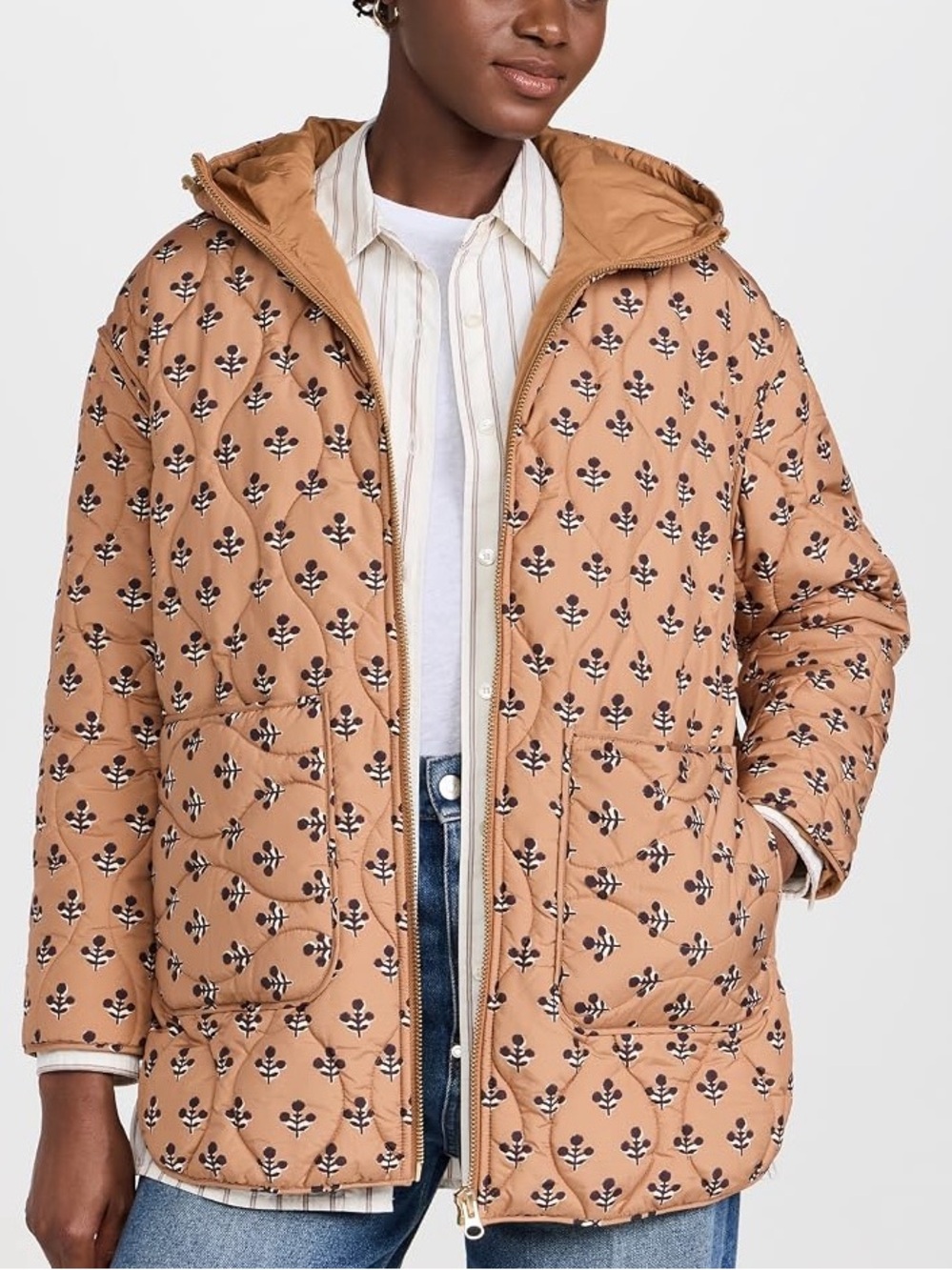 Marea Flower Block Print Quilted Puffer Jacket